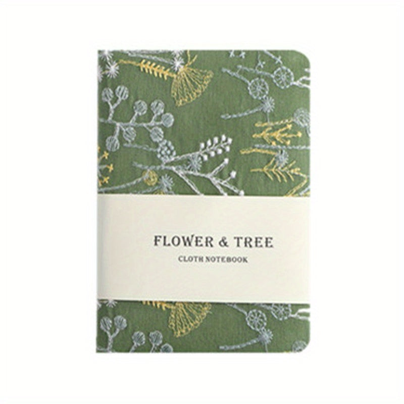 A6 Notepad Thickened Vintage Linen Flower And Tree Embroidery Cloth Mask Small Pocket Book Portable Carry-On Book