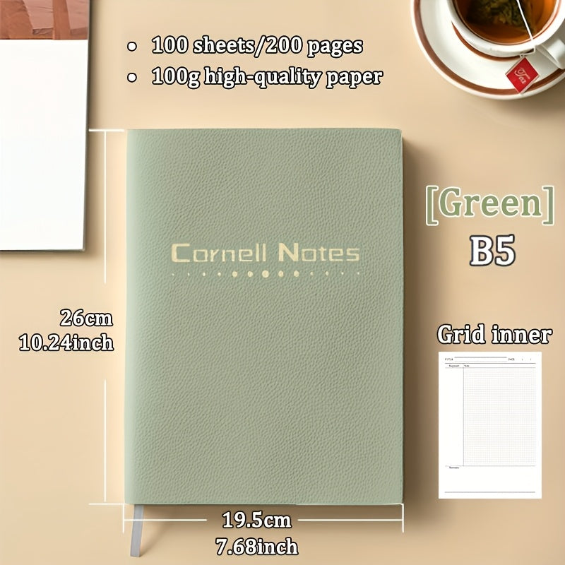 Custom High-Efficiency Notebook Suitable for the 5R Study Method - B5 Size, Fine PU Leather Cover, 100 Sheets\u002F200 Pages of High-Quality Paper, Suitable for Study Notes and Recording Daily Thoughts