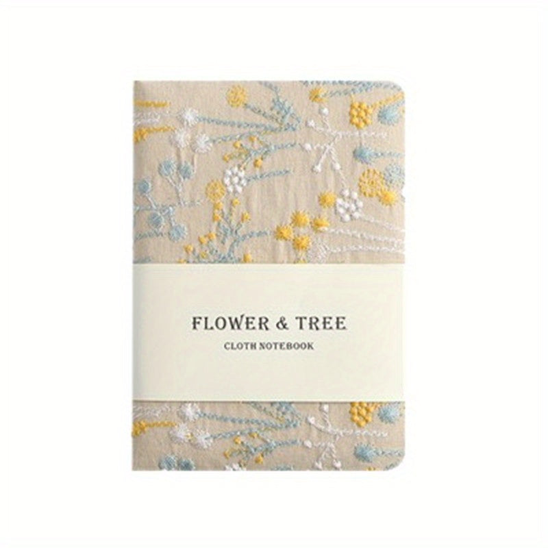 A6 Notepad Thickened Vintage Linen Flower And Tree Embroidery Cloth Mask Small Pocket Book Portable Carry-On Book