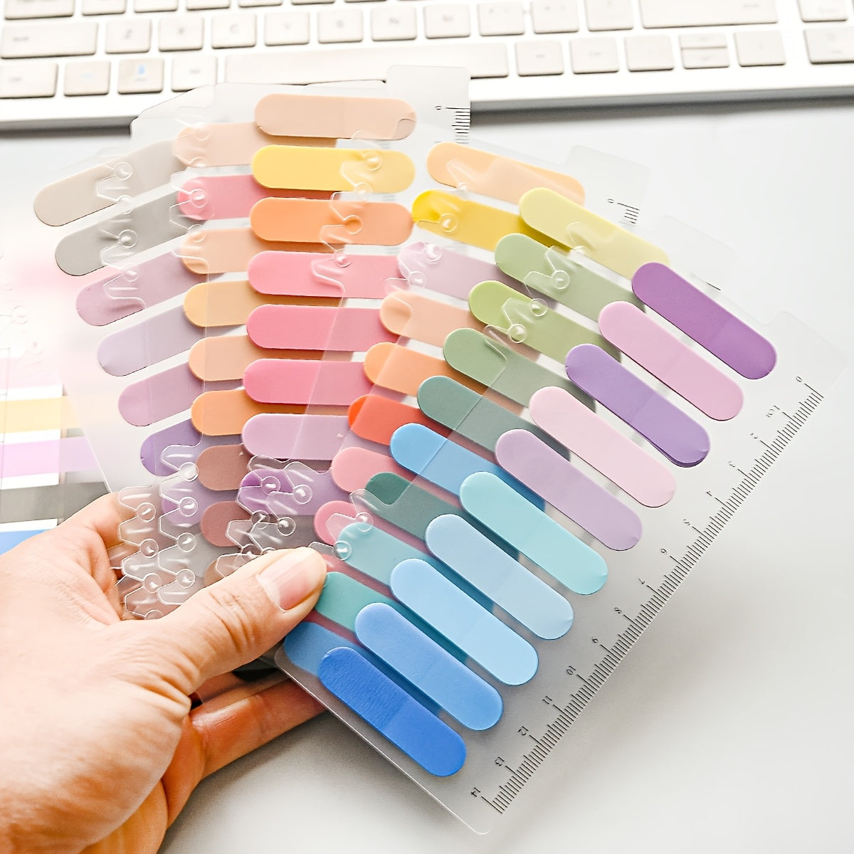 1 Pack of 200 Sheets, Semi-circular Gradient Color PET Sticky Notes, Transparent Index Tabs for Note-taking, Adhesive Memo Pads