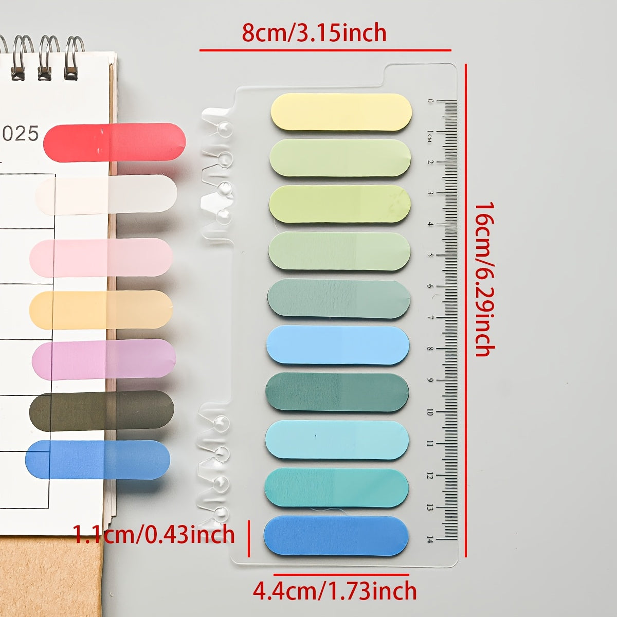 1 Pack of 200 Sheets, Semi-circular Gradient Color PET Sticky Notes, Transparent Index Tabs for Note-taking, Adhesive Memo Pads